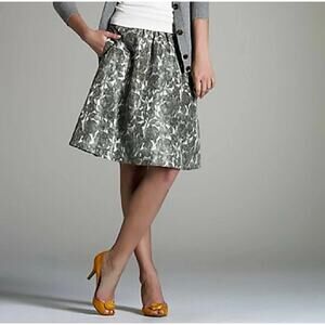 J. Crew Silk Fit & Flair Full Skirt White Gray Rose Floral Career